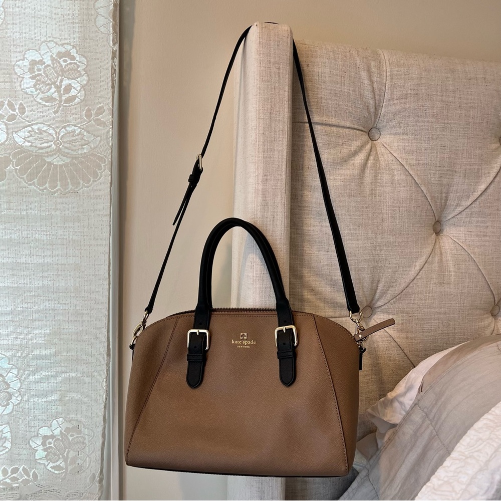 Kate Spade Cove Street Leather Colorblock Pippa Satchel, Dune/Black 🖤 - Picture 3 of 15